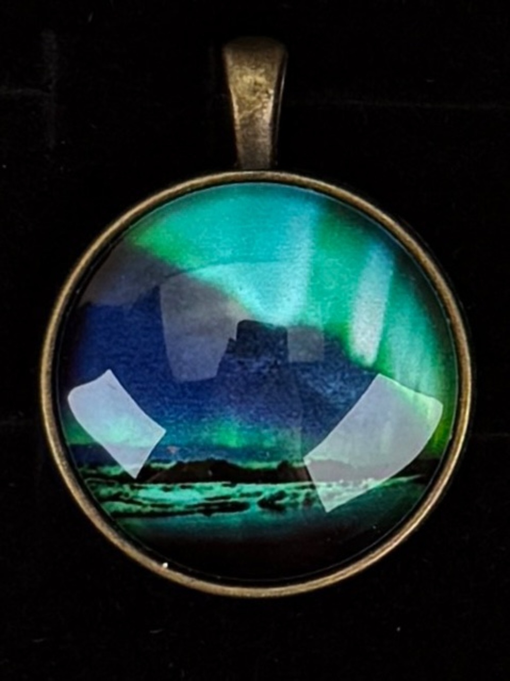 Vintage landscape, blue green Pendant with free cord Necklace